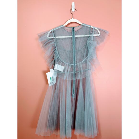 RED Valentino Tulle Ruffle Overlay Mini Dress in Blue Size 40/Small - Picture 8 of 11